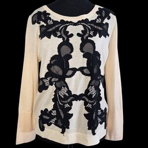 Diane Von Furstenberg Cream 100% Wool Shana Sweater With Lace Details Size L